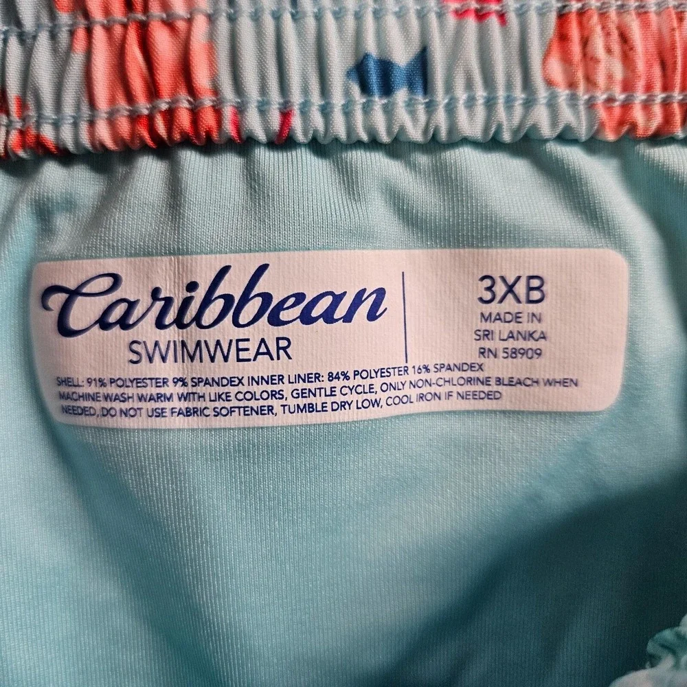 NWT Caribbean Swim Shorts Trunks‎ Men's 3XB Lined Zip Pocket Coral Sea Life Blue